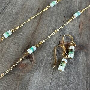 Elegant Gold Necklace with shell and African turquoise Jasper beads